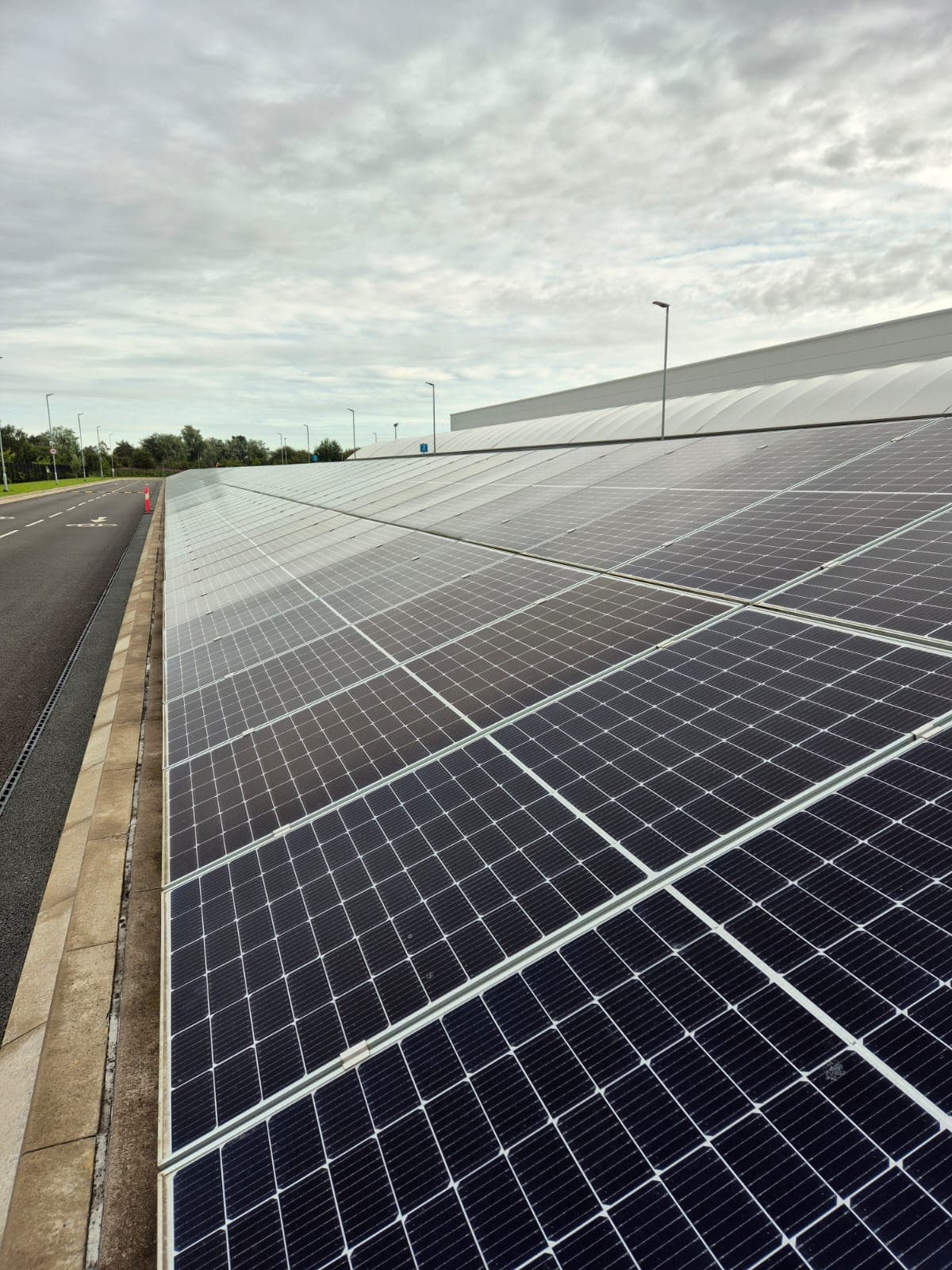 A large-scale commercial solar canopy installation
