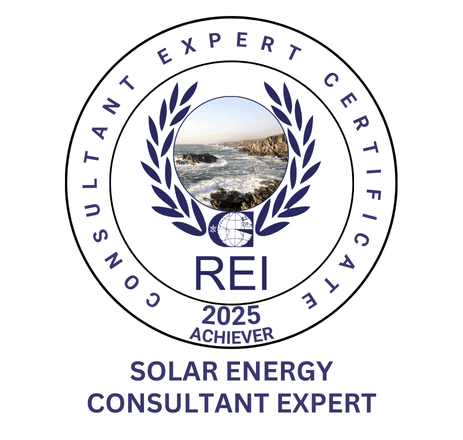 Solar Energy Consultant Expert certification badge, The Renewable Energy Institute, 2025 Achiever